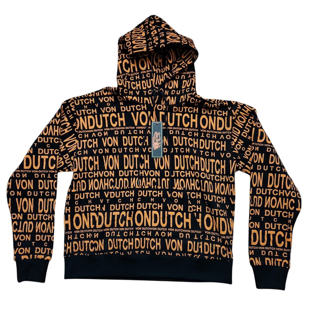 NWT Von Dutch Monogram Hoodie Orange Black Size Small